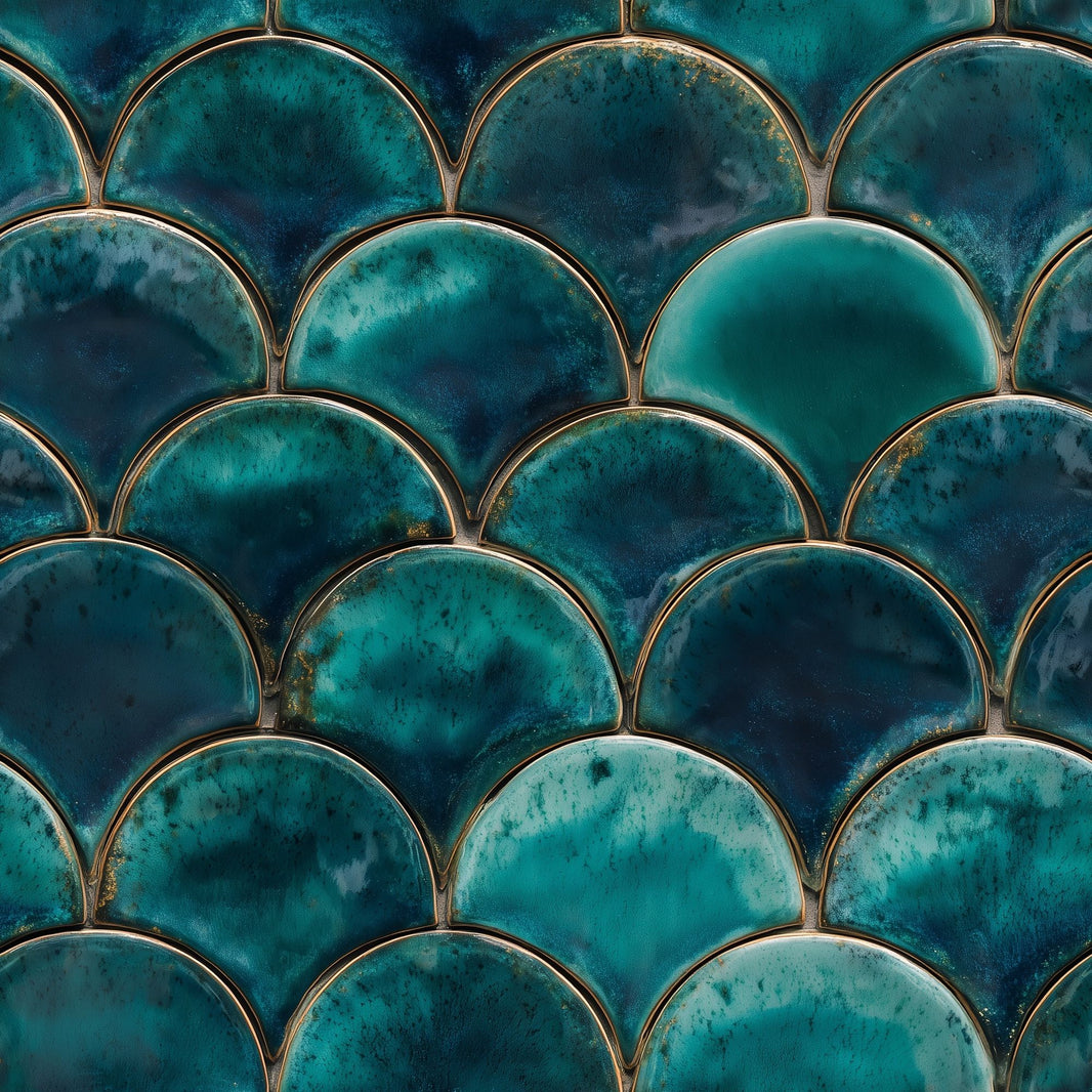 Scallop Tile Wallpaper Fish Scale Pattern Glazed Ceramic Decorative Mural pattern artwork