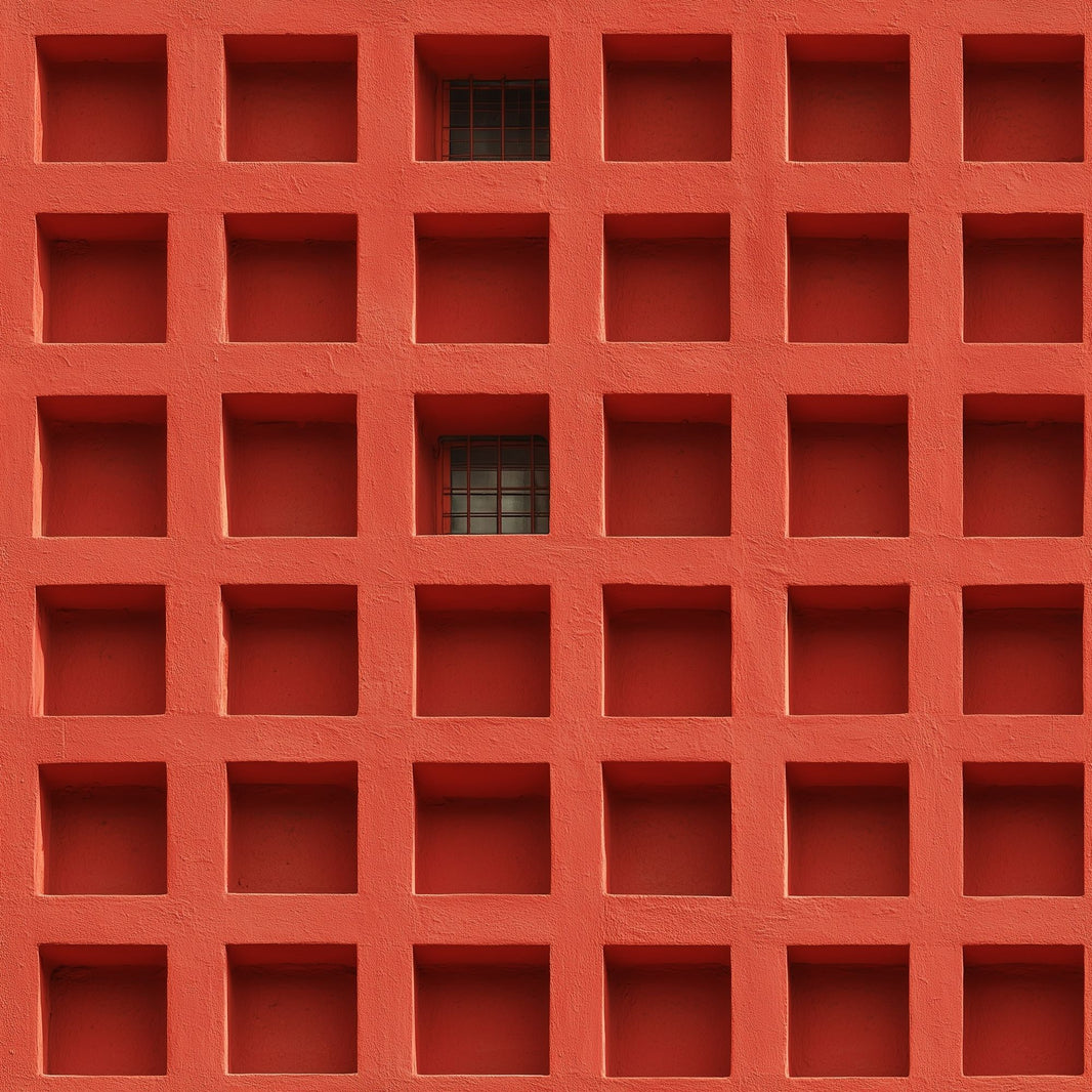 Architectural Facade Wallpaper Geometric Grid Recessed Squares Decorative Mural pattern artwork