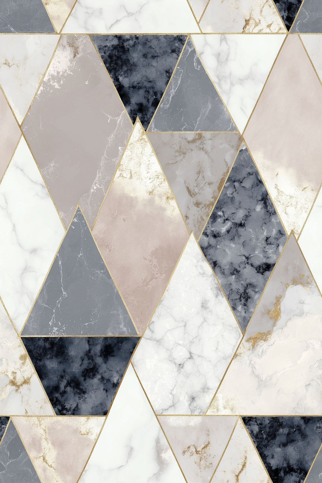 Faceted Triangles Wallpaper Marble Gold Lines Removable Wall Decor pattern artwork