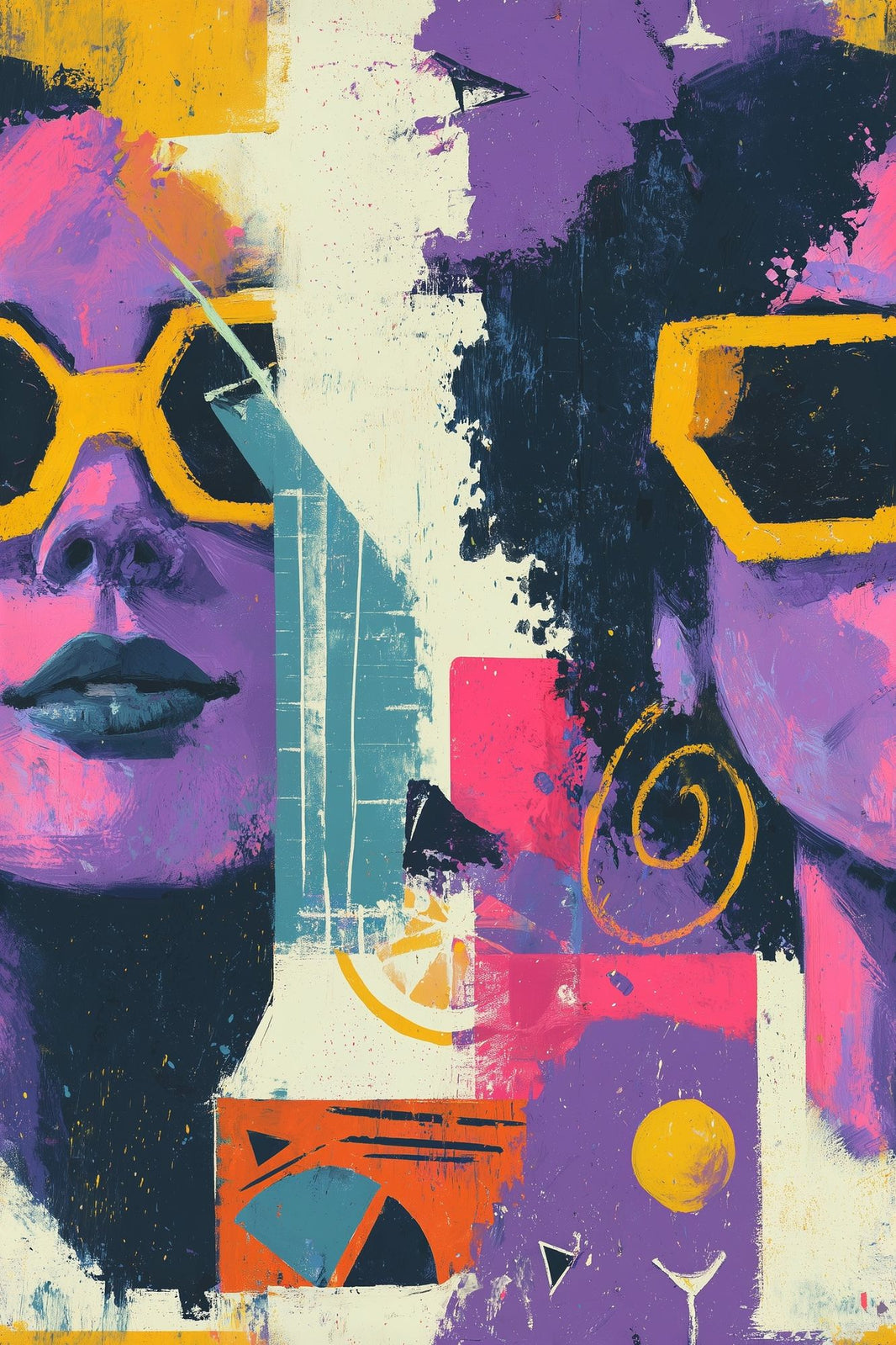 Abstract Portrait Wallpaper Color Block Yellow Glasses Decorative Mural pattern artwork