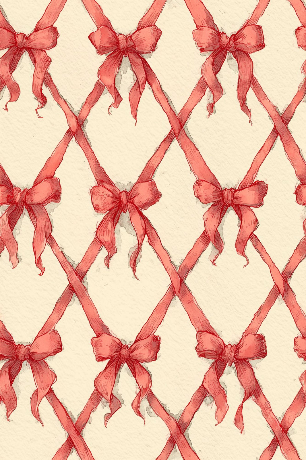 Red Bows Wallpaper Ribbon Lattice Trellis Pattern Removable Wall Decor pattern artwork