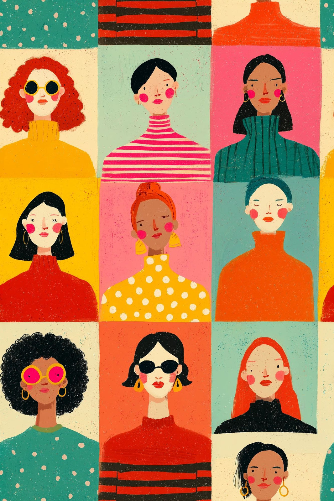 Colorful Portraits Wallpaper Women Fashion Illustration Removable Wall Decor pattern artwork