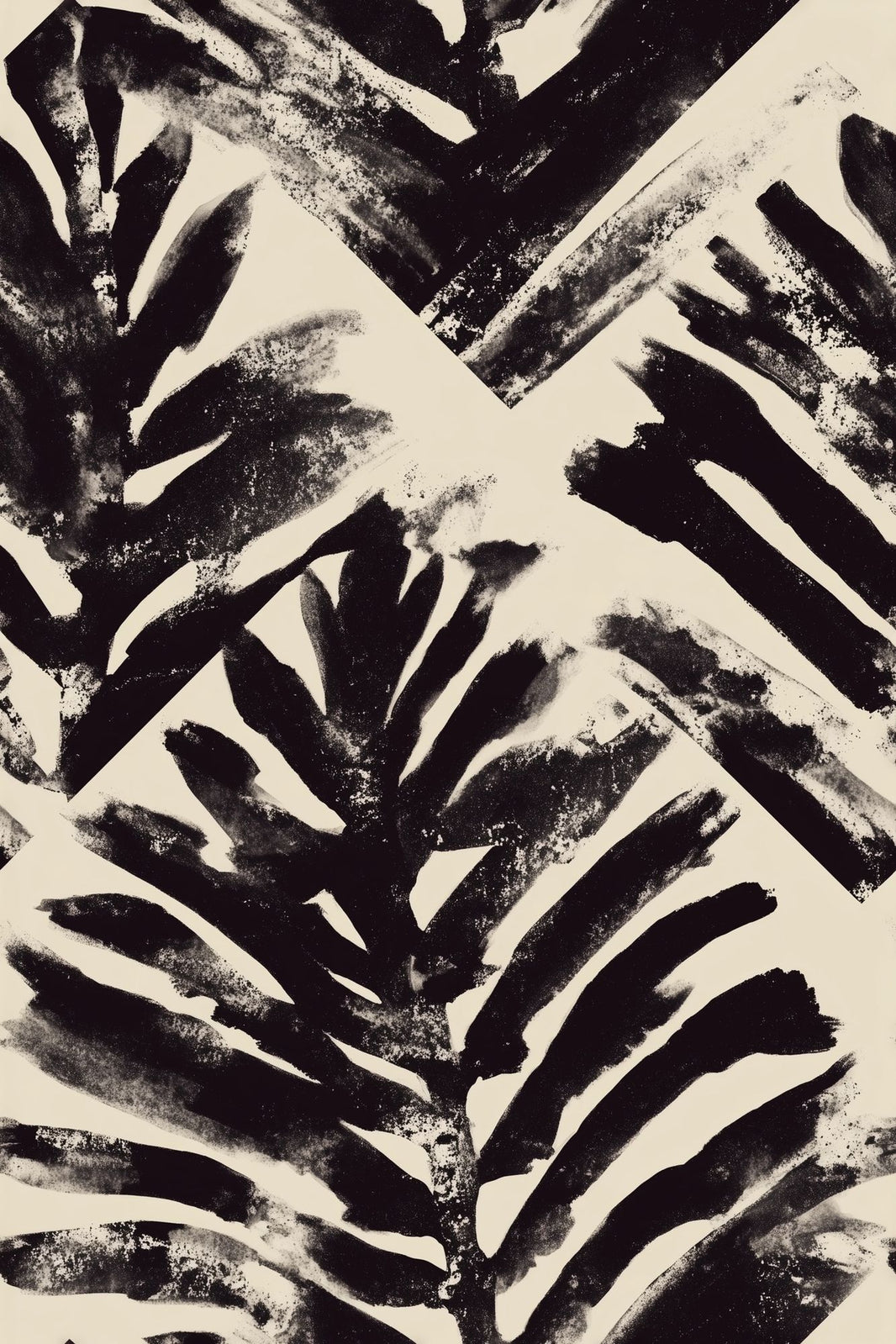 Abstract Wallpaper Black Brushstrokes Cream Background Removable Wall Decor pattern artwork