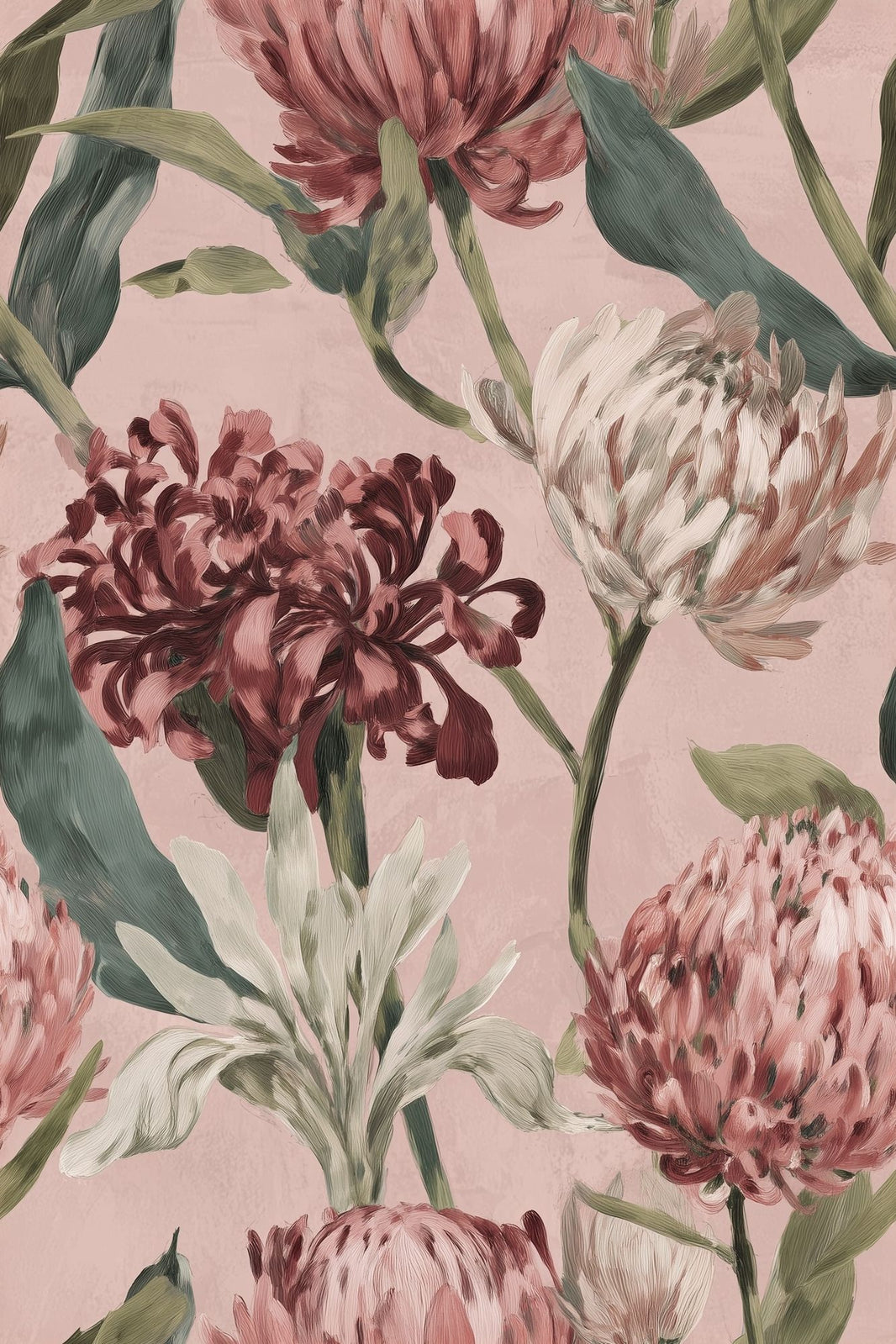Floral Wallpaper Botanical Pink Background Decorative Mural pattern artwork