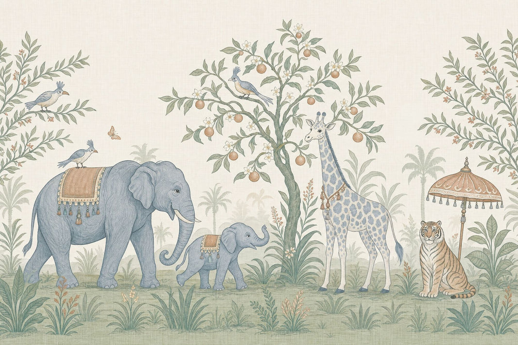Tropical Safari Wallpaper Jungle Animals Removable Botanical Mural Wall Decor pattern artwork