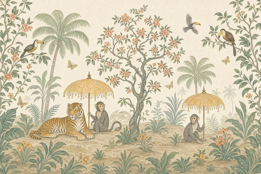 Tropical Jungle Wallpaper Vintage Mural Removable Tiger Wall Decor pattern artwork