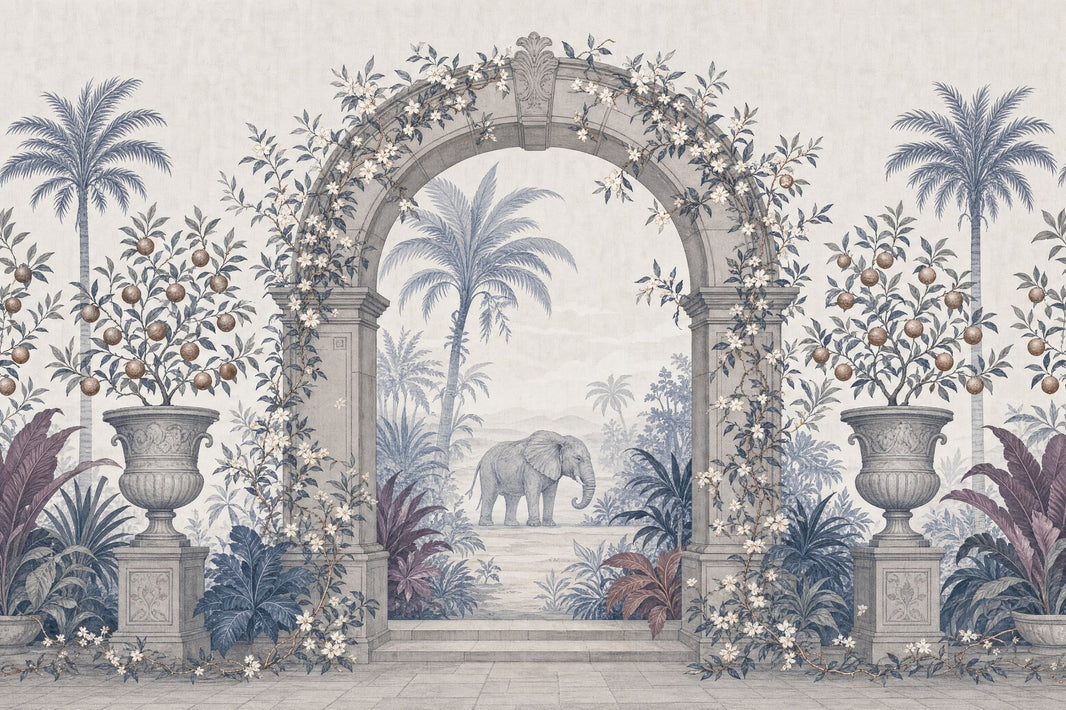 Classical Arch Wallpaper Tropical Garden Elephant Removable Wall Decor pattern artwork