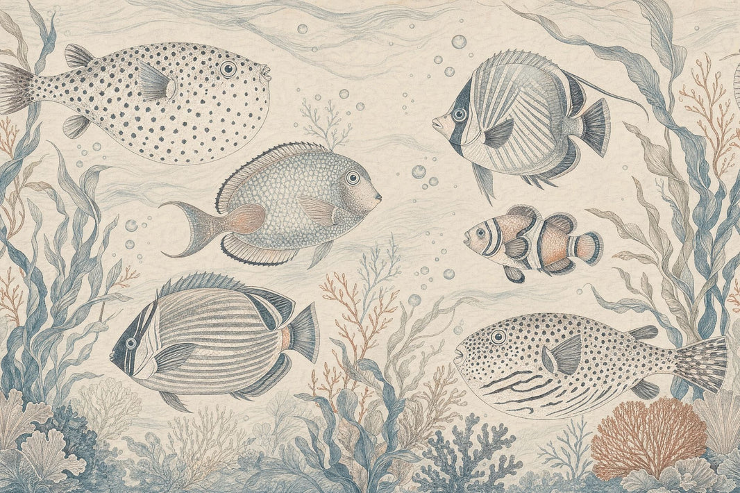 Underwater Wallpaper Fish Vintage Removable Wall Decor pattern artwork