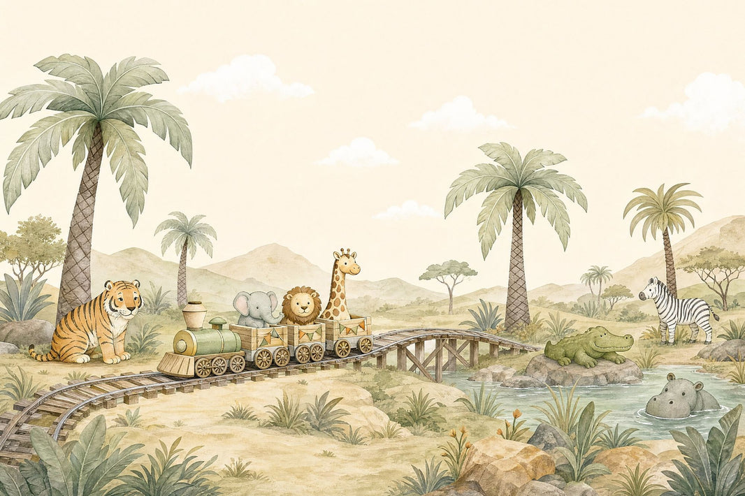 Safari Wallpaper Watercolor Nursery Wall Mural pattern artwork