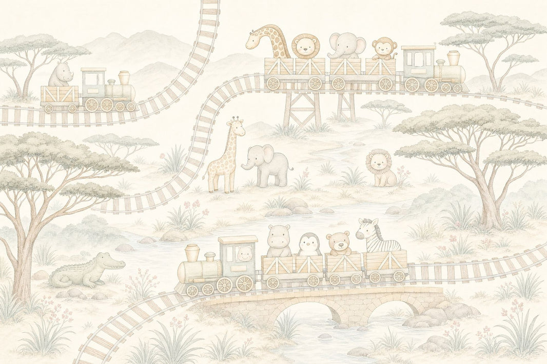 Safari Train Wallpaper Nursery Wallpaper Watercolor Animals Removable Wall Decor pattern artwork