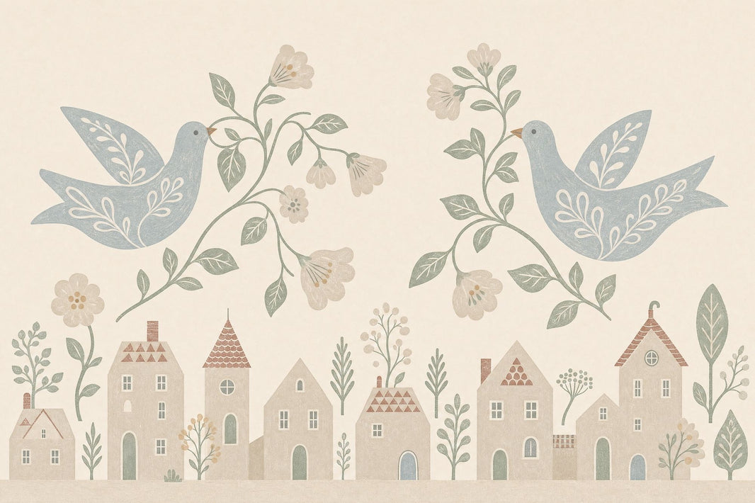 Folk Art Wallpaper Birds Scandinavian Removable Wall Decor pattern artwork