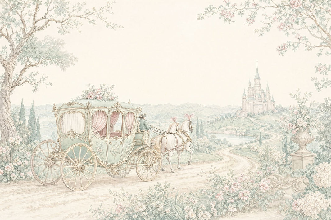French Country Wallpaper Castle Removable Horse Carriage Wall Decor pattern artwork