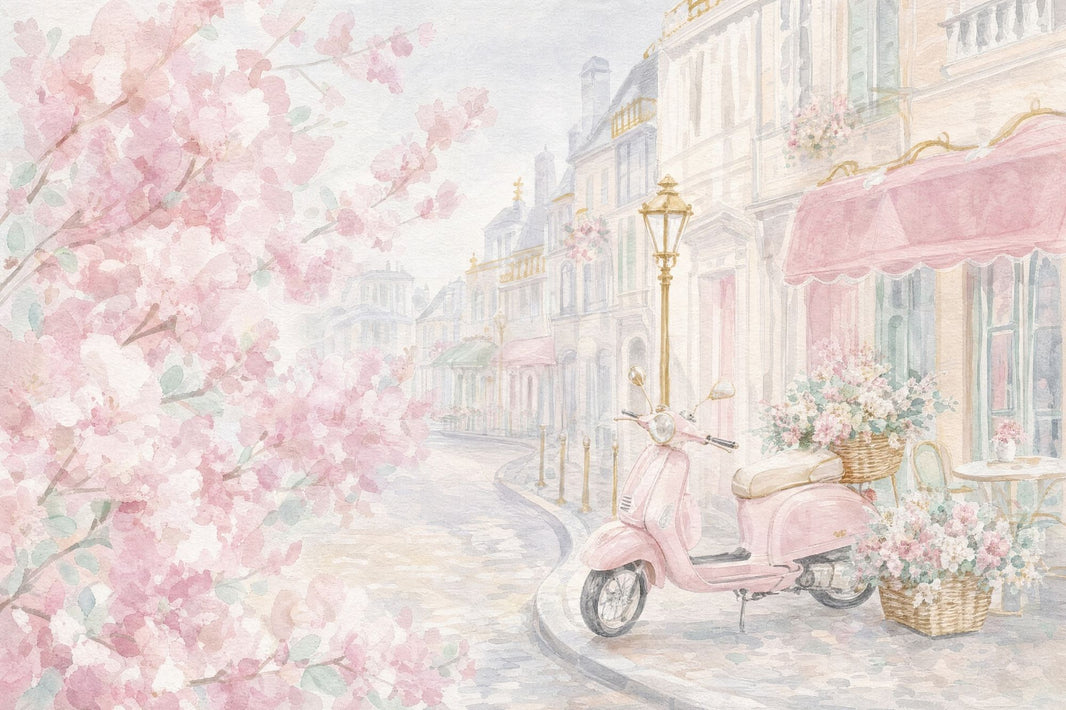 Pink Cherry Wallpaper Muted Green Removable Paris Wall Decor pattern artwork