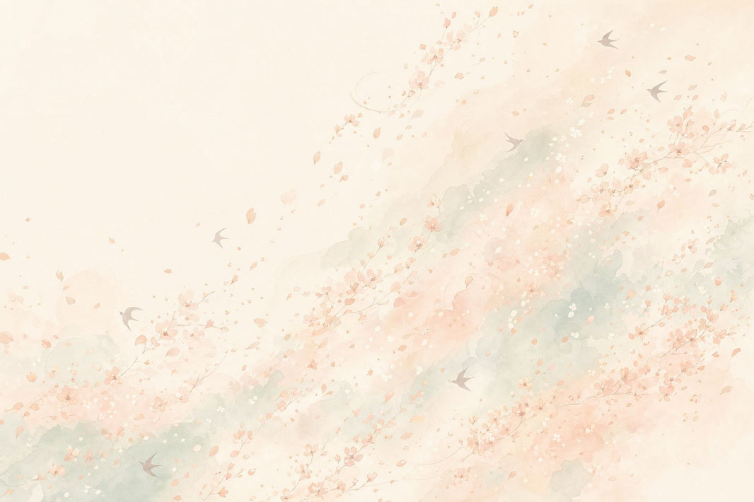 Cherry Blossoms Wallpaper Watercolor East Asian Inspired Removable Wall Decor pattern artwork