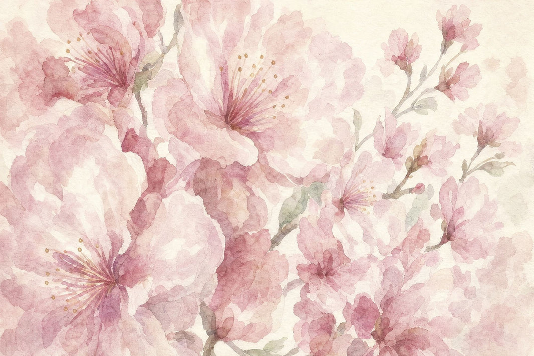 Watercolor Floral Wallpaper Pink Blossoms Cherry Blossom Wall Mural pattern artwork