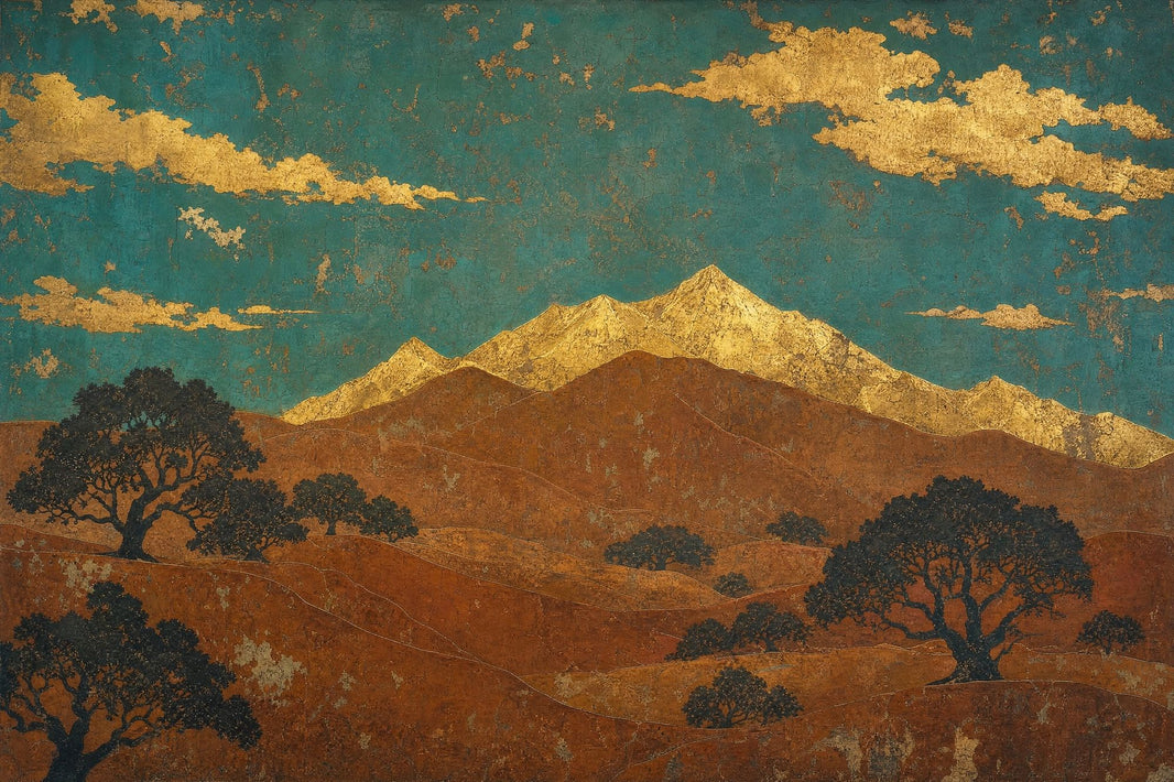 Vintage Mural Wallpaper Gold Leaf Teal Sky Wall Mural pattern artwork