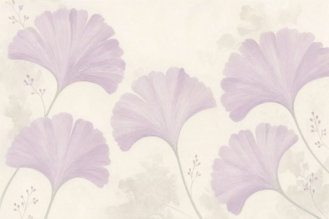 Ginkgo Wallpaper Lavender Cream Wall Mural pattern artwork