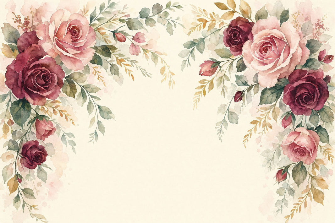 Watercolor Roses Wallpaper Floral Border Removable Romantic Wall Decor pattern artwork