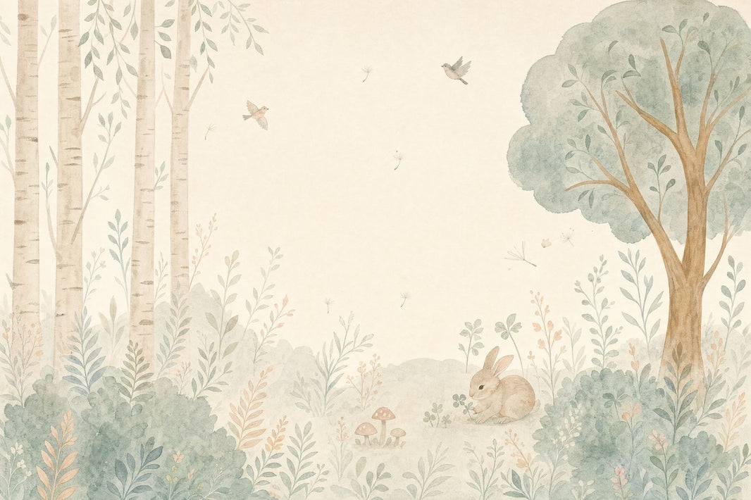 Watercolor Woodland Wallpaper Forest Landscape Rabbit Wall Mural pattern artwork