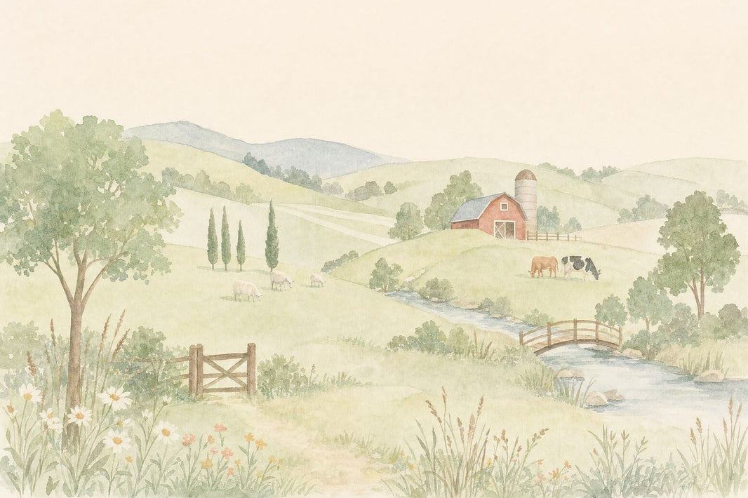 Watercolor Landscape Wallpaper Farmhouse Countryside Removable Rolling Hills Wall Decor pattern artwork