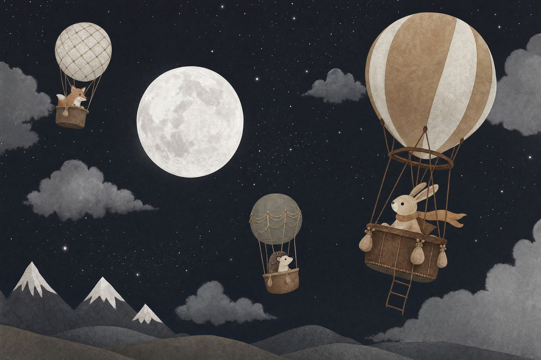 Night Sky Wallpaper Hot Air Balloons Full Moon Removable Wall Decor pattern artwork