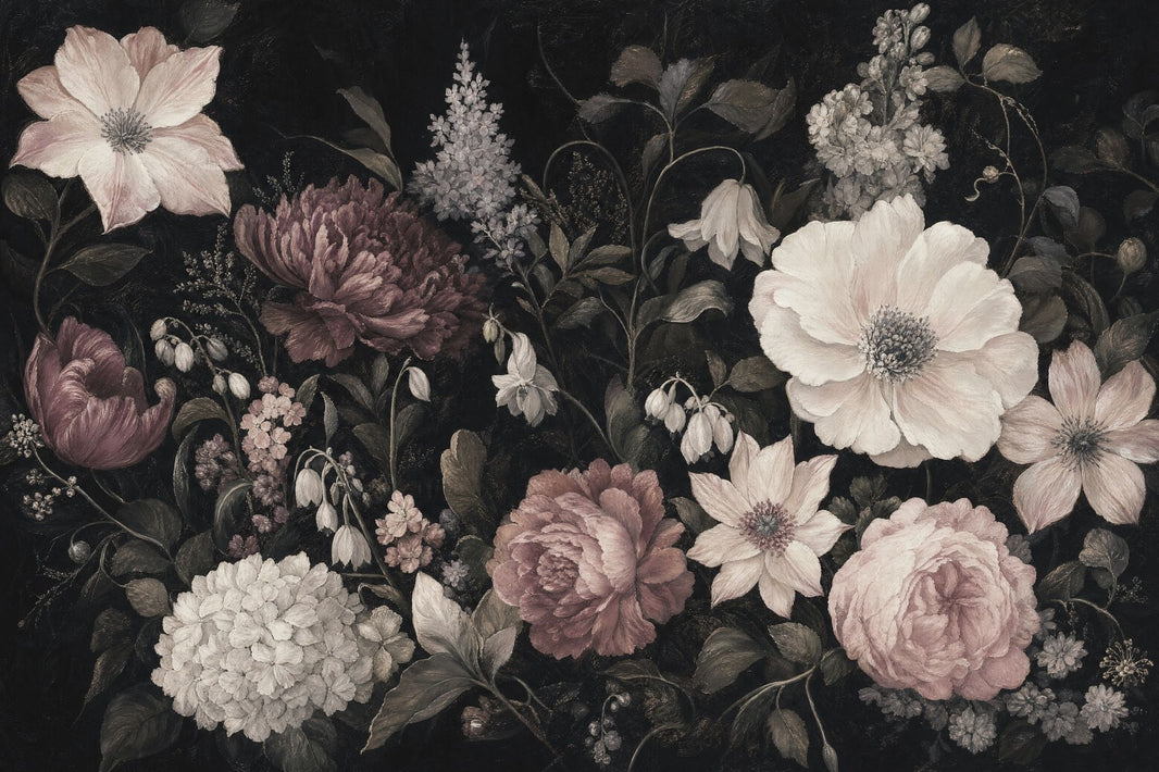 Dark Floral Wallpaper Moody Botanical Vintage Flower Removable Wall Decor pattern artwork