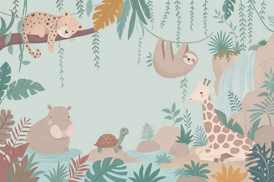 Jungle Animals Wallpaper Tropical Nursery Safari Mural Removable Wall Decor pattern artwork