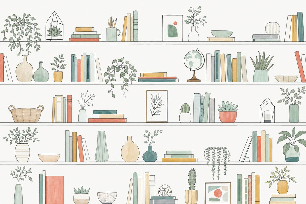 Bookshelf Wallpaper Plants Botanical Removable Wall Decor pattern artwork