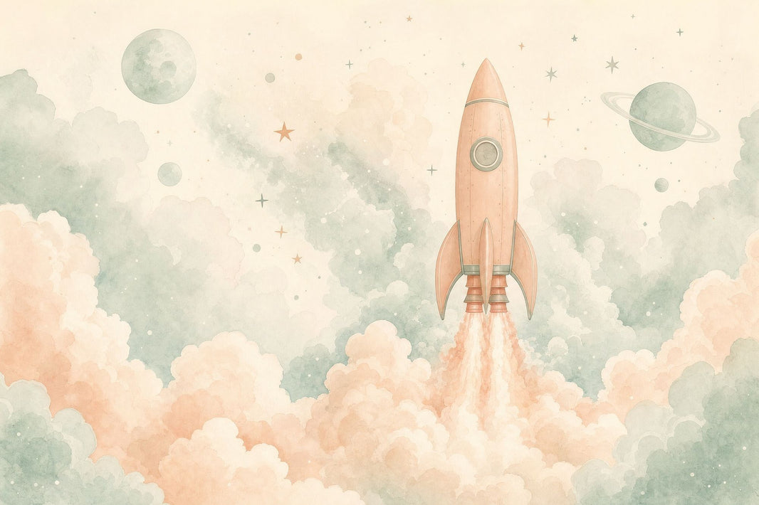 Space Wallpaper Rocket Watercolor Wall Mural pattern artwork