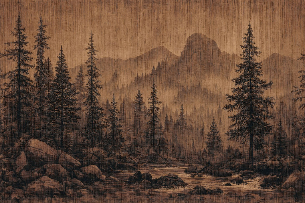Vintage Landscape Wallpaper Forest Rustic Removable Wall Decor pattern artwork