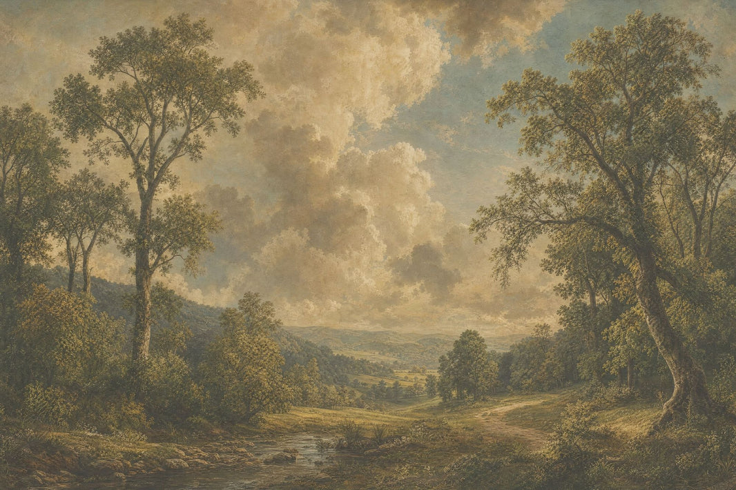 Cloudy Sky Wallpaper Forest Landscape Removable Vintage Wall Decor pattern artwork