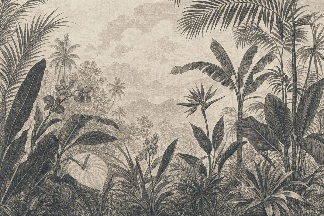 Scenic Landscape Wallpaper Tropical Jungle Removable Vintage Botanical Wall Decor pattern artwork