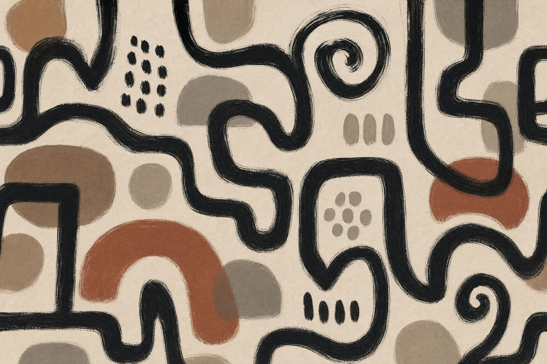 Black Linework Wallpaper Abstract Bohemian Removable Wall Decor pattern artwork