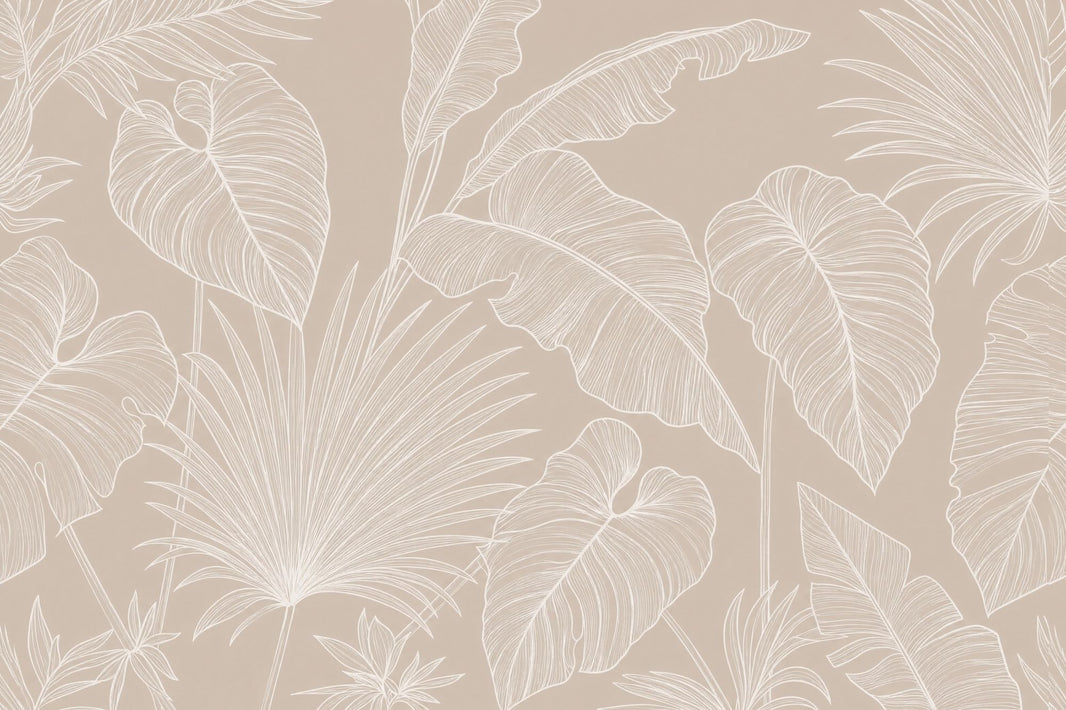Tropical Leaves Wallpaper Botanical Removable Beige Background Wall Decor pattern artwork