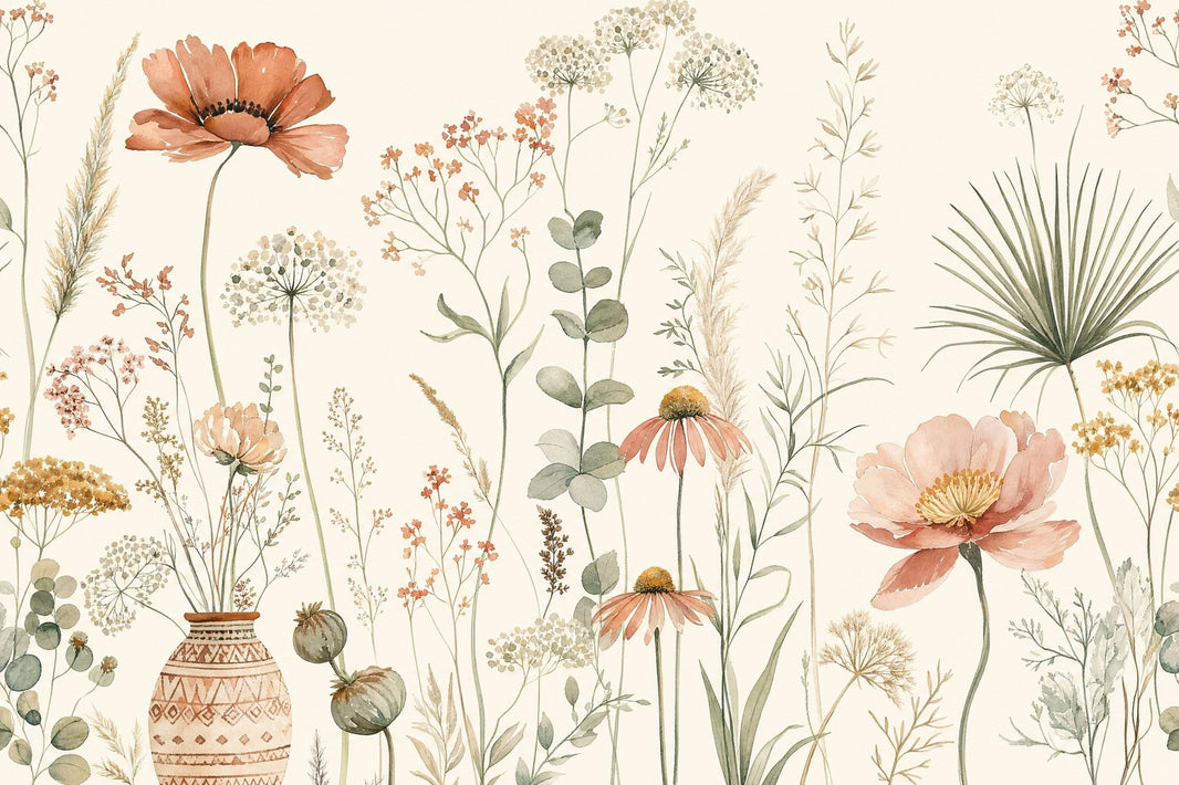 Watercolor Floral Wallpaper Wildflowers Removable Botanical Wall Decor pattern artwork
