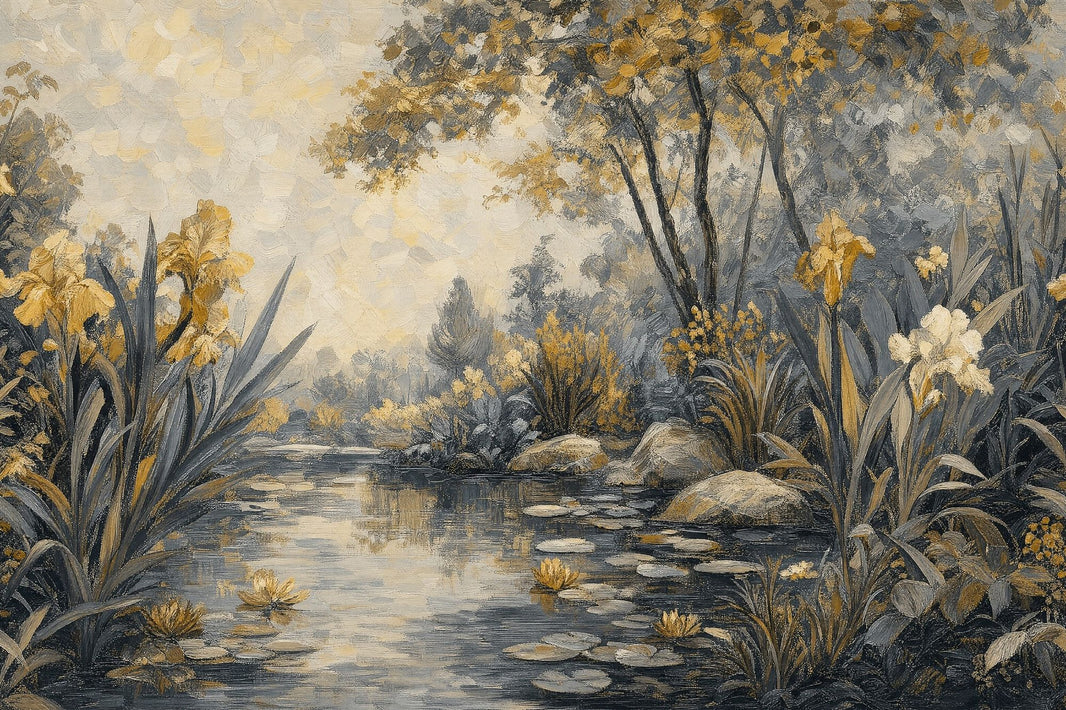 Floral Pond Wallpaper Garden Landscape Impressionist Removable Wall Decor pattern artwork