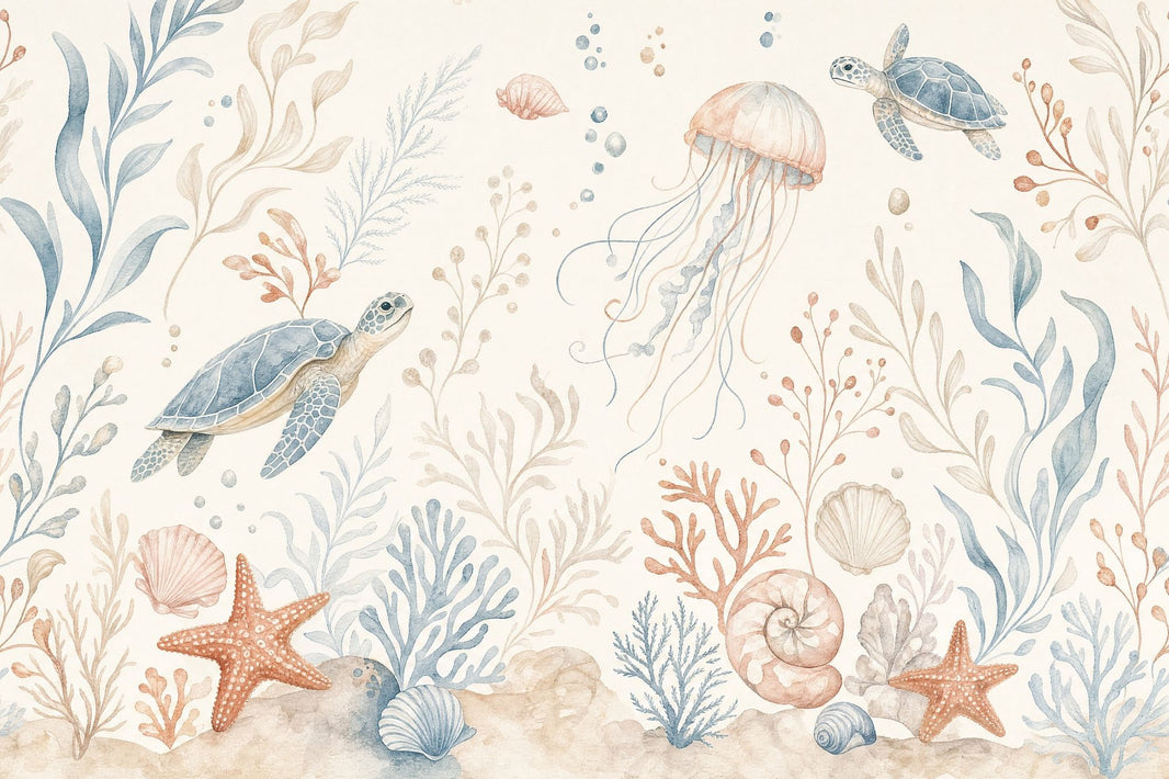 Sea Turtles Wallpaper Underwater Removable Coastal Wall Decor pattern artwork