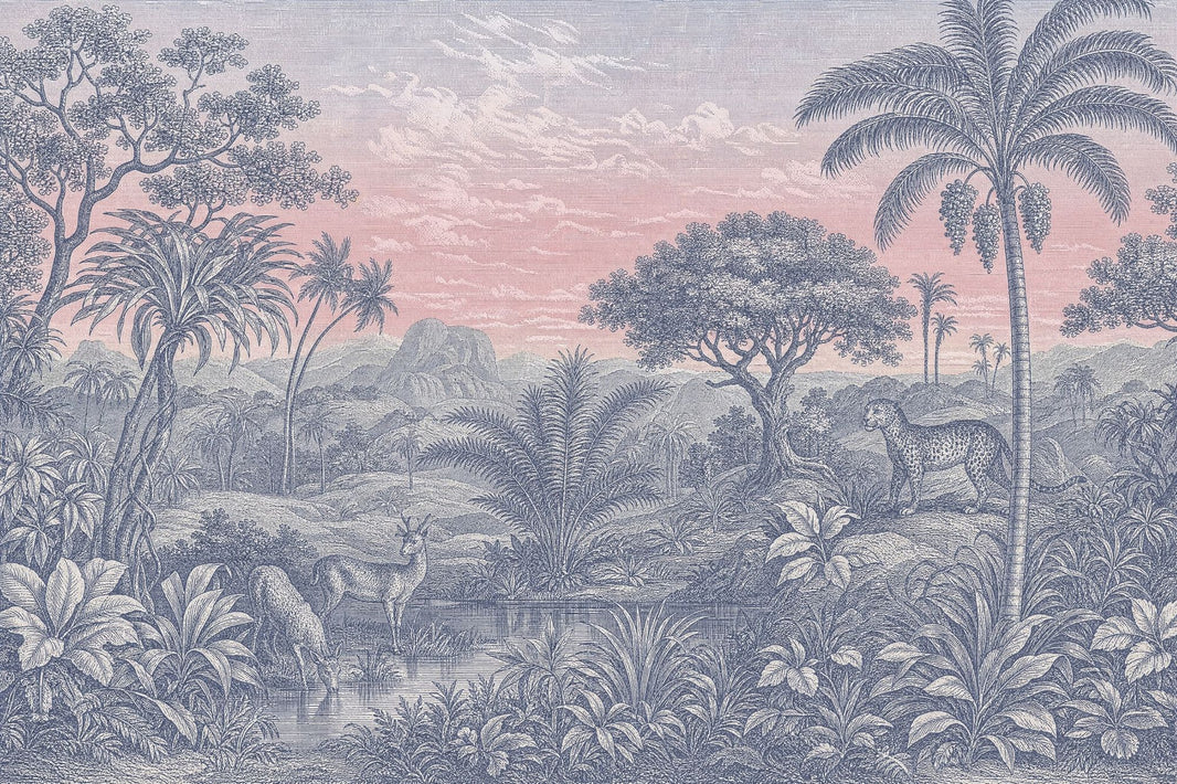 Tropical Landscape Wallpaper Toile Palm Trees Removable Wall Decor pattern artwork