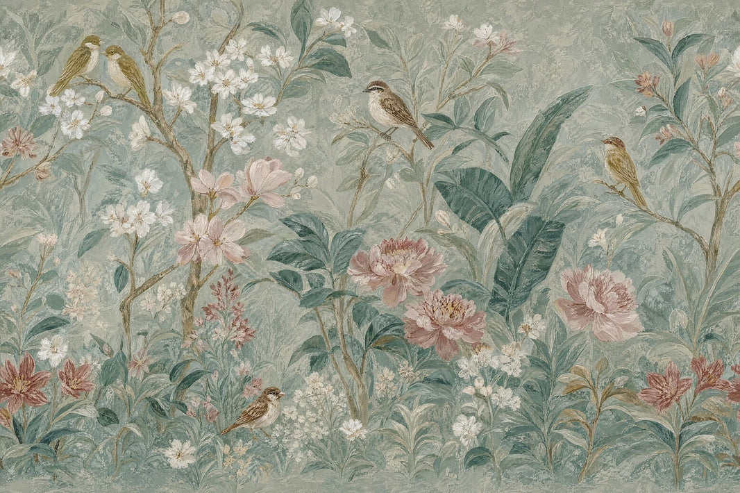 Botanical Wallpaper Floral Birds Wall Mural pattern artwork