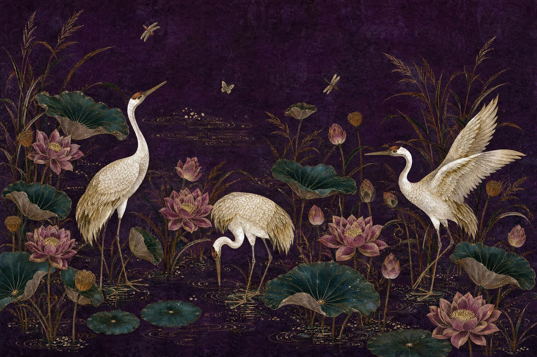 Chinoiserie Wallpaper Cranes Lotus Wall Mural pattern artwork