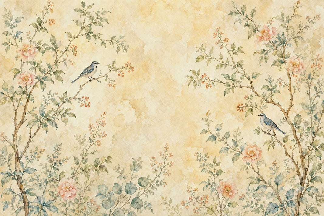Vintage Wallpaper Floral Removable Birds Wall Decor pattern artwork