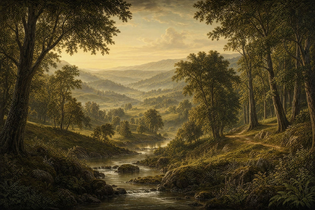 Dark Woodland Wallpaper Vintage Landscape Forest Valley Removable Wall Decor pattern artwork