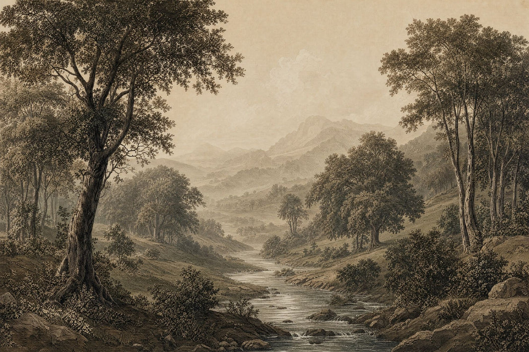Vintage Landscape Wallpaper Sepia River Removable Wall Decor pattern artwork