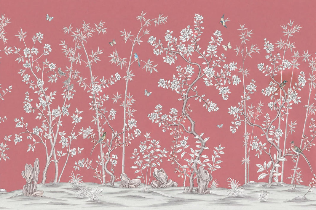 Chinoiserie Wallpaper Pink Removable Floral Wall Decor pattern artwork