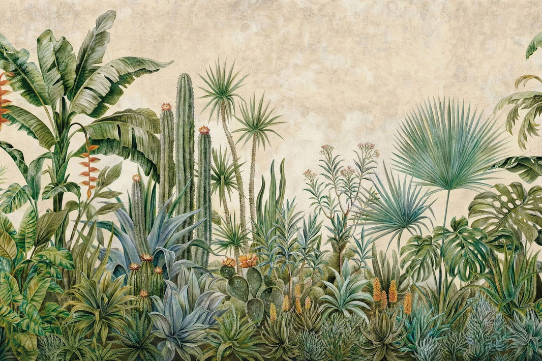 Tropical Botanical Wallpaper Green Foliage Removable Light Beige Background Wall Decor pattern artwork