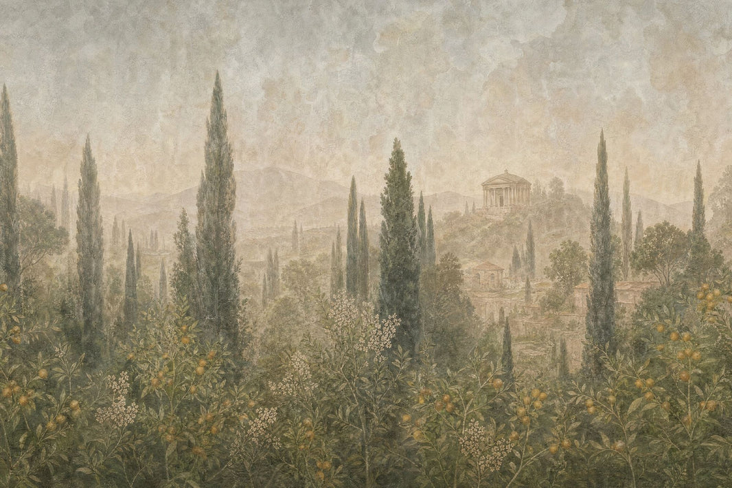 Muted Green Wallpaper Tuscan Landscape Vintage Wall Mural pattern artwork