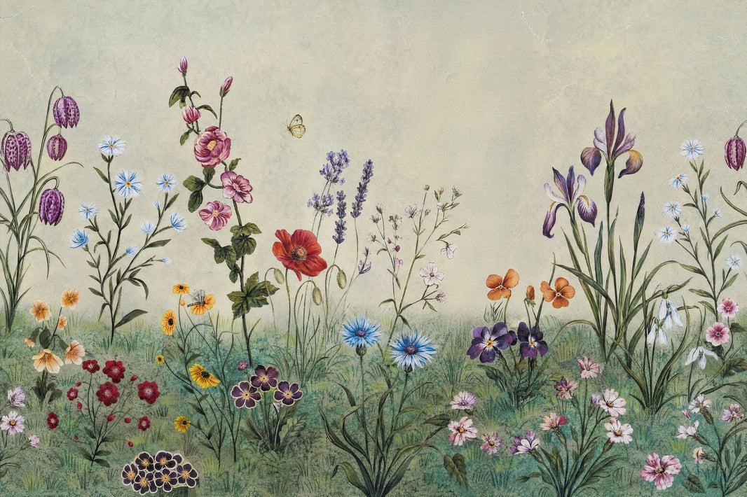 Muted Green Wallpaper Wildflower Botanical Removable Wall Decor pattern artwork