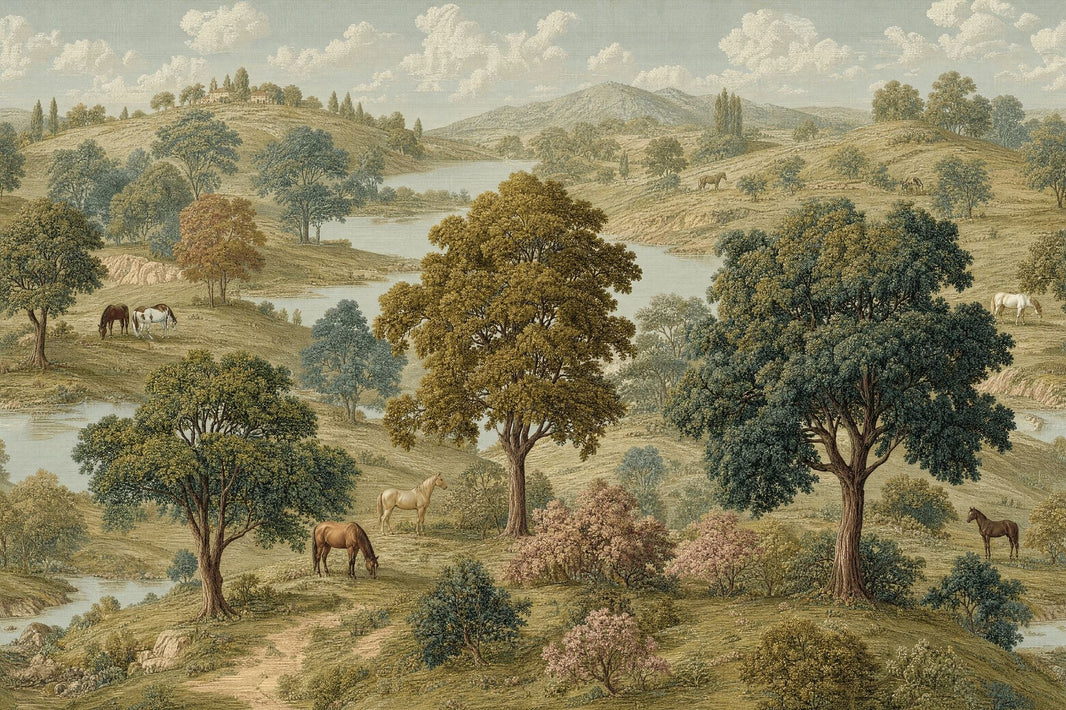 Pastoral Landscape Wallpaper Rolling Hills Removable Horses Wall Decor pattern artwork