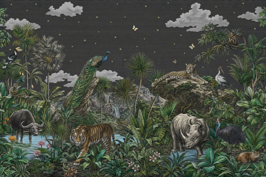 Dark Tropical Jungle Wallpaper Wild Animals Botanical Landscape Removable Wall Decor pattern artwork