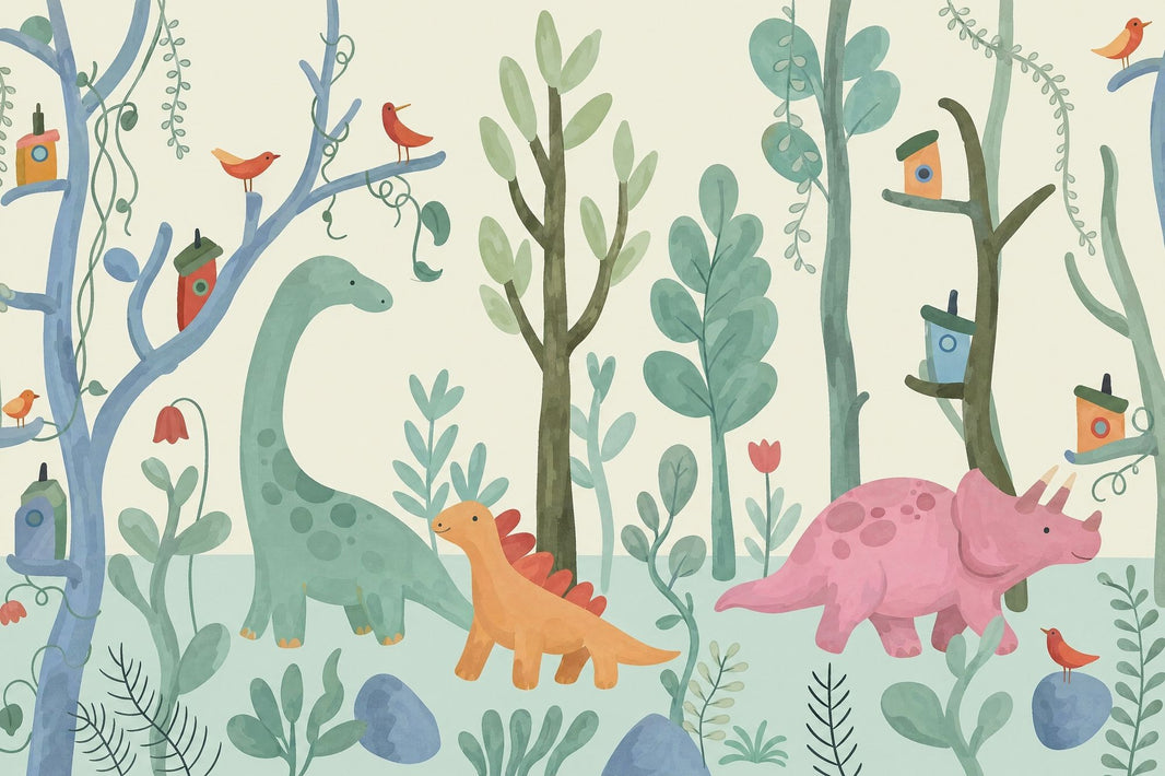 Whimsical Forest Wallpaper Enchanted Woodland Removable Dinosaur Wall Decor pattern artwork